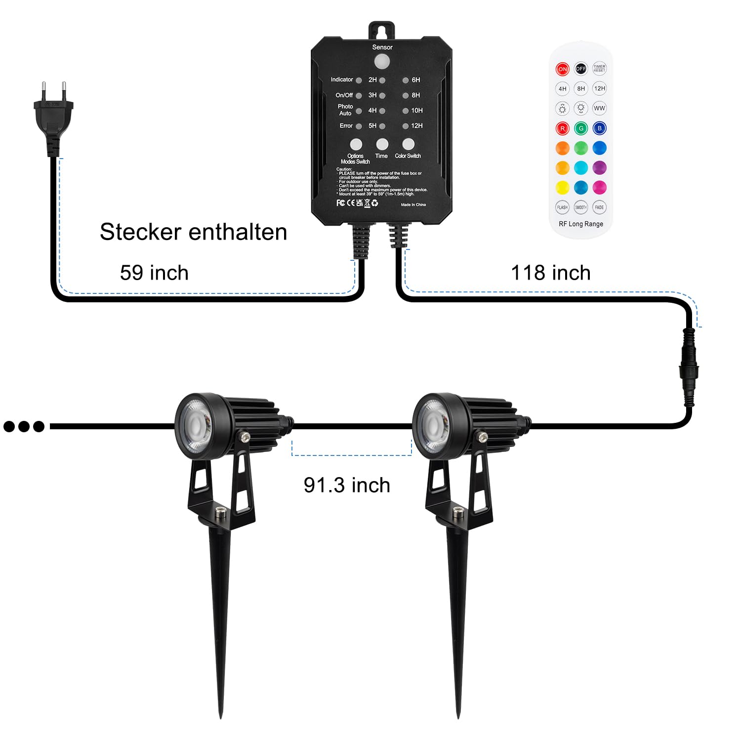 Illuminazione da giardino RGB a LED per esterni con telecomando, timer, corrente, faretti da giardino 3W dimmerabili, 8 pezzi, IP65 impermeabile e funzione sensore per esterni, giardino