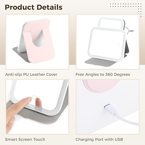 Miniatura 3 de Anjetan Espejo de maquillaje con luces, espejo de tocador con pantalla táctil, 3 modos de iluminación, espejo cosmético iluminado, escritorio