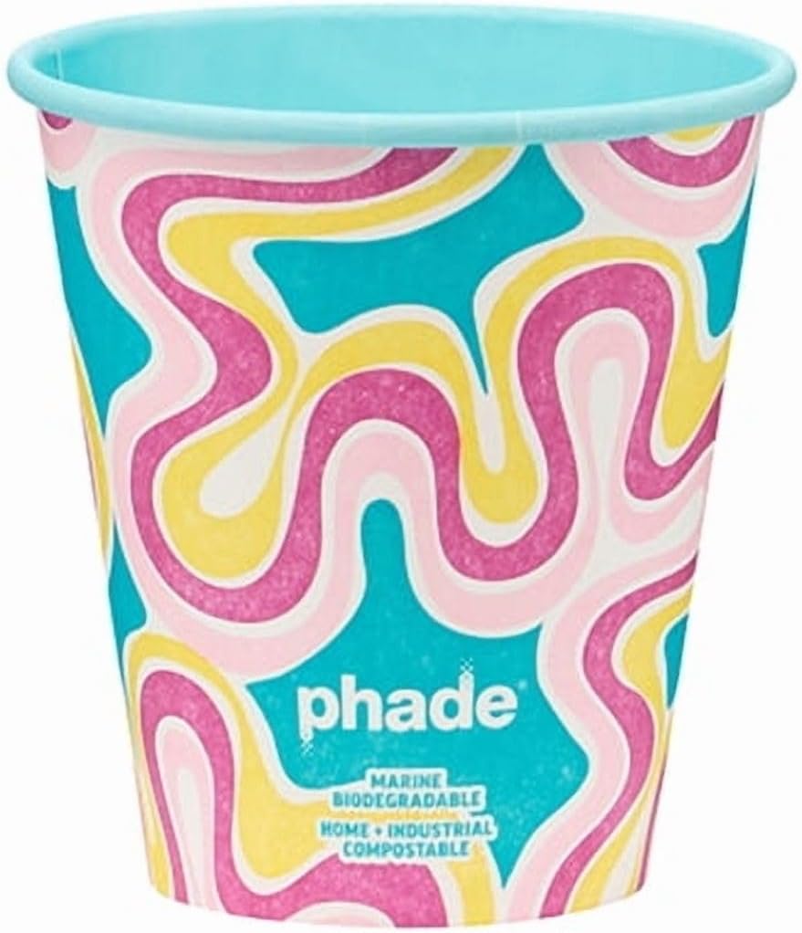 phade 12 oz Paper Hot Cups with Lids - Marine Biodegradable, Compostable & PFAS-Free - Made in USA Eco Coffee Cups, Squiggle Multi-Color, 80 Count image 2