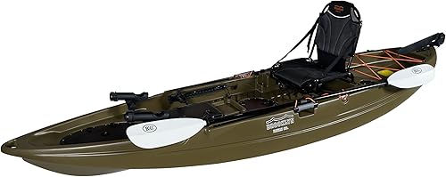 BKC UH-RA220 - Kayak de pesca de 11.5 pies para sentarse en la parte superior con paletas y silla vertical y sistema de timón incluido