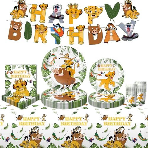 Juego de 52 platos de papel para decoración de cumpleaños infantiles, diseño de rey león para 10 personas