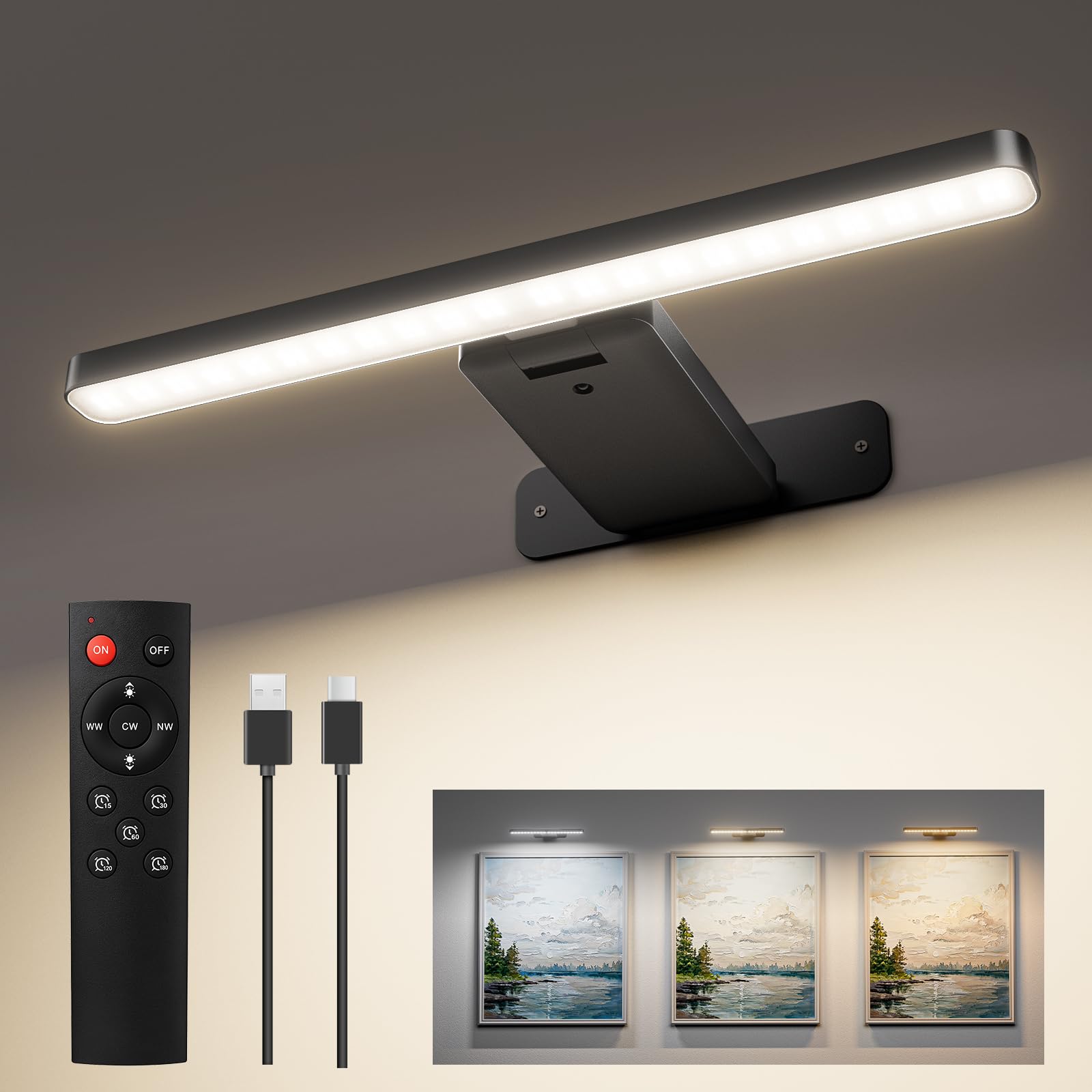 NARUNDREN Picture Lights for Wall, 10000mAh Battery Operated Wall Lights
