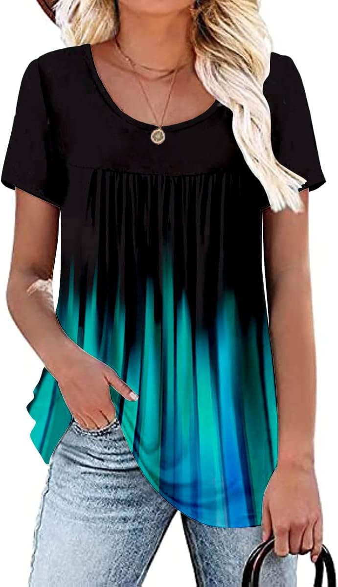 Women's Summer Short Sleeve Tunic Plus size ladies shirts Floral Blouse Loose Flowy Tops for Leggings M-4XL