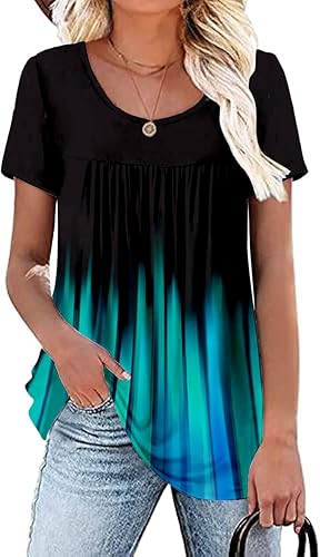 Women's Summer Short Sleeve Tunic Plus size ladies shirts Floral Blouse Loose Flowy Tops for Leggings M-4XL