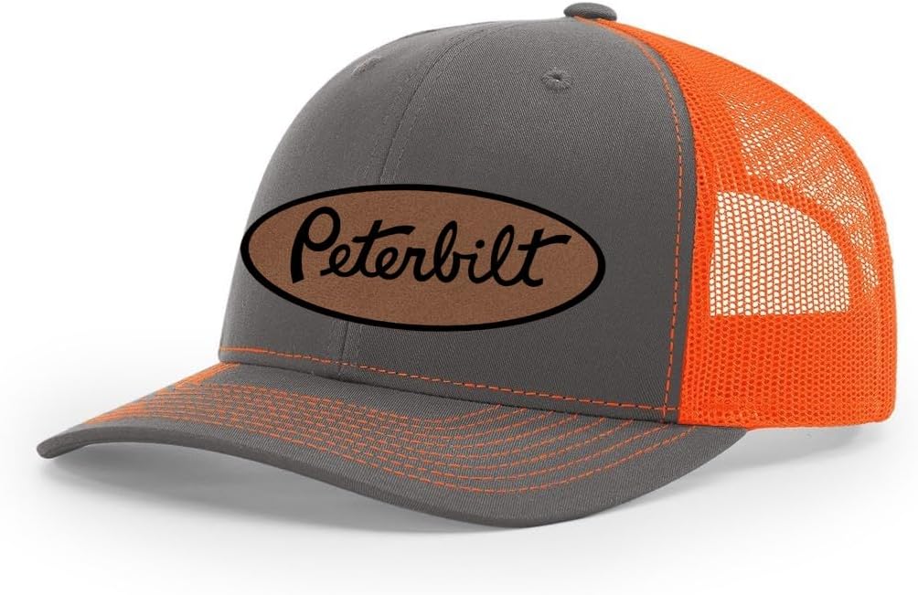 Peterbilt Truck Logo Laser Engraved Leather Patch Richardson 112 Snapback Trucker Hat Cap