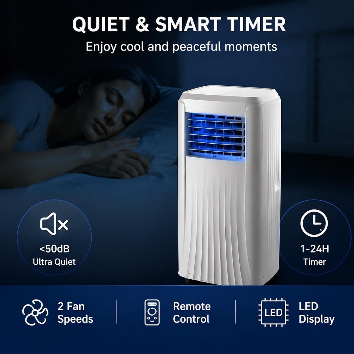 Condizionatore Portatile 3-in-1 12000 BTU Raffredda 25 m² Deumidificatore e Ventilatore Timer 24H Telecomando per Casa Ufficio Camerette