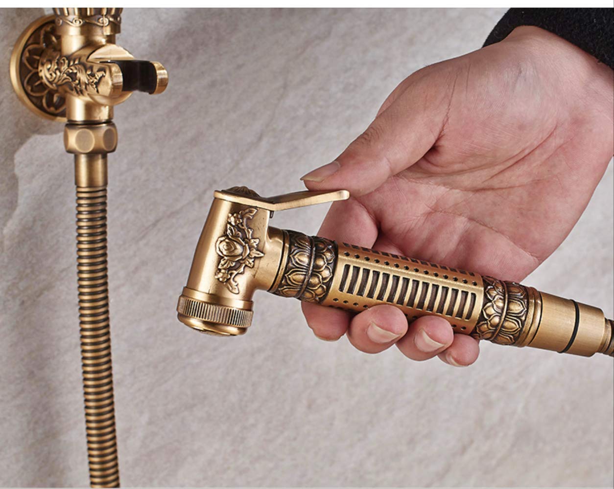 Rubinetto Per Bidet In Ottone A Parete Rubinetto Per Spruzzatore Per Wc Rubinetto Per Pulizia Mop Da Bagno Antico, Tubo + Supporto + Spruzzatore Stile A