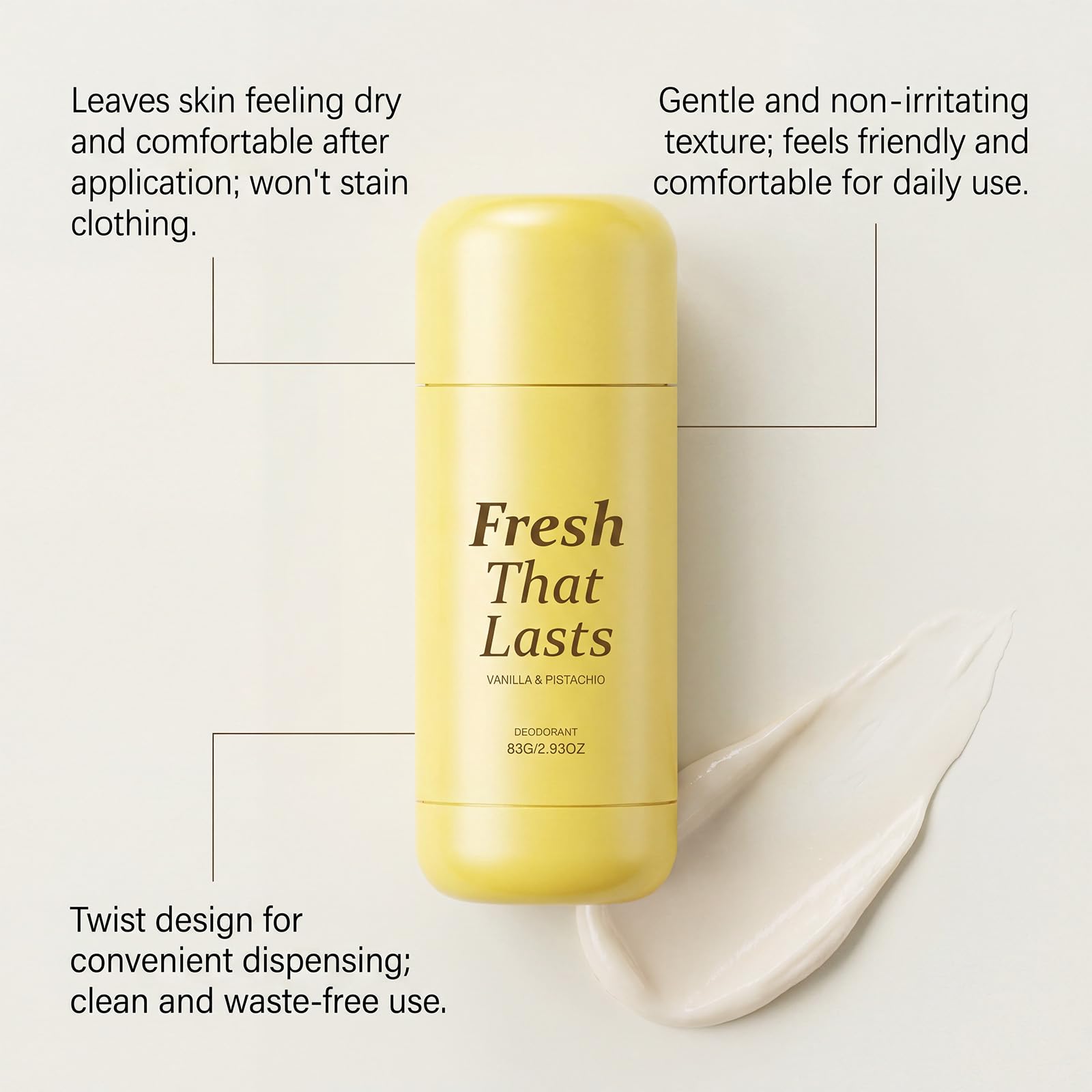 Fresh That Lasts Dezodorant w sztyfcie, ochrona przed zapachami przez cały dzień dla kobiet i mężczyzn, rozjaśnia pachy, pachnąca laska z pistacjami waniliowymi, do codziennego użytku, w podróży (2