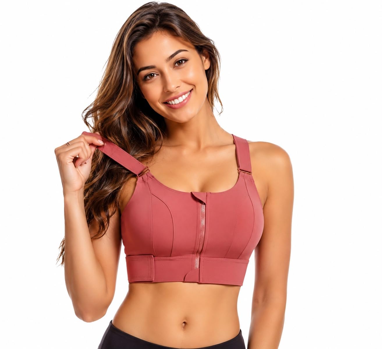 GLAMORAS Women Poly Spandex Padded High Impact Front Zip Compression Sports Bra Criss Cross Back Adjustable Velcro Strap at Band & Shoulder for Gym, Yoga, Running, Fitness & Workout - Size: M-4XL
