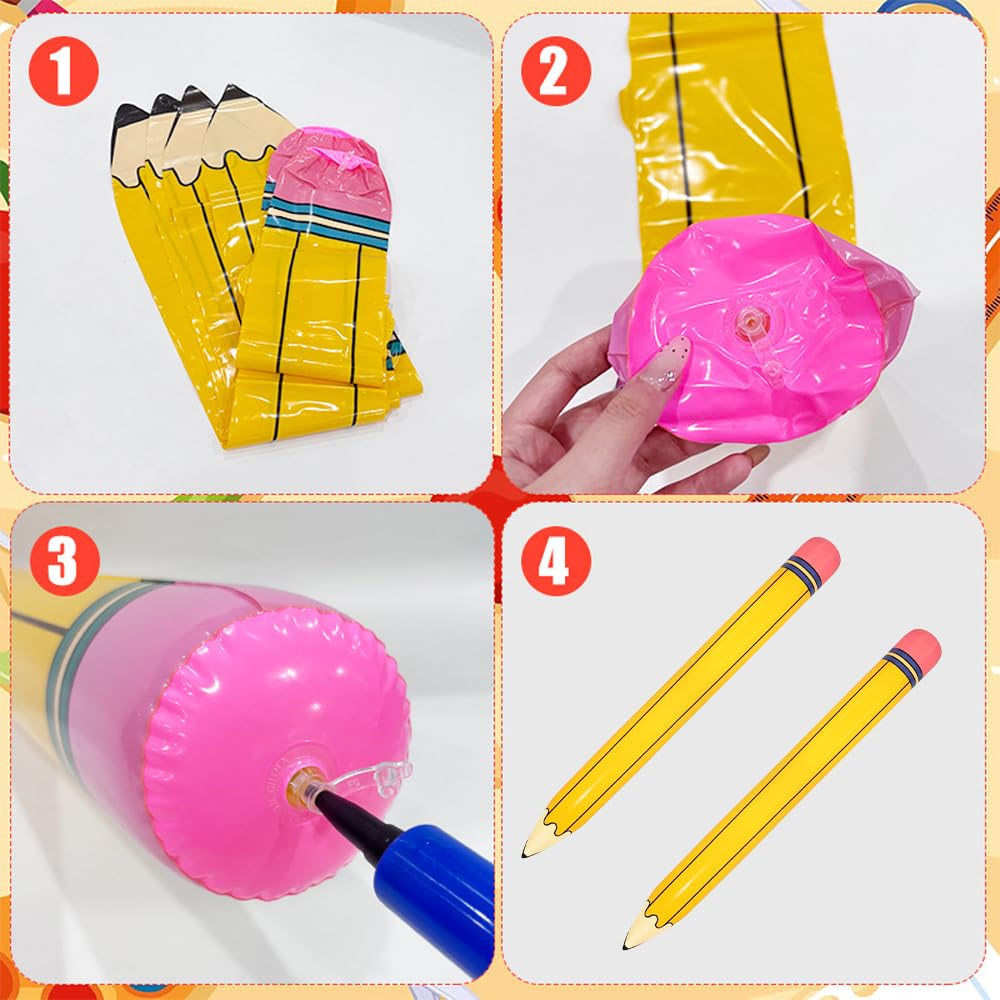 Lápiz Inflable Gigante,2 Piezas Decoración de Regreso a Clases Ideal para Niños y Estudiantes Hecho de PVC Amarillo de 110 cm
