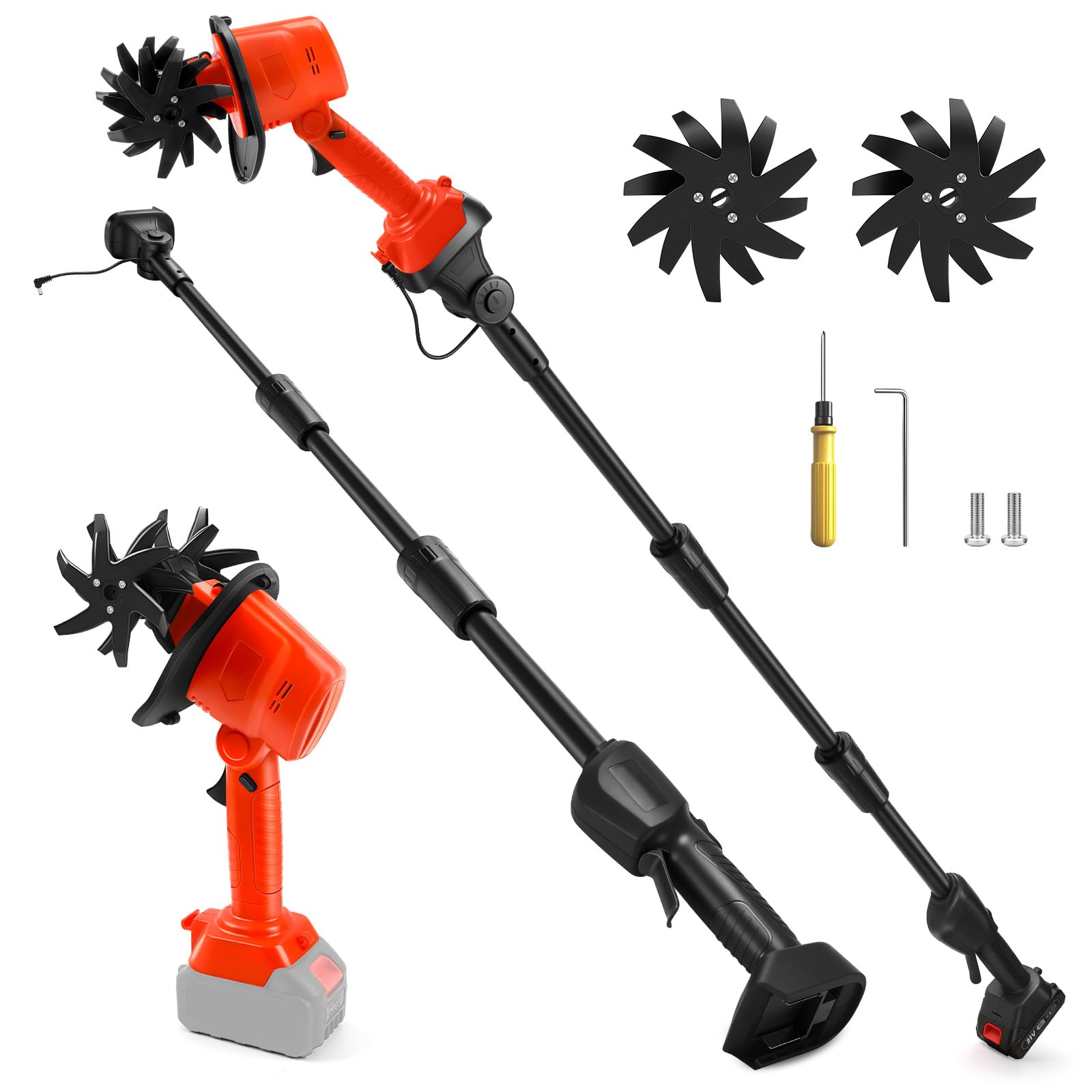 Kabelloser Hand Bodenhacke kompatibel mit Makita 18V Akku (ohne Batterie), 550W Gartenfräse mit 10cm Frästiefe und 10cm Fräsbreite, Ackerfräse (Mit 1,3m Verlängerung)