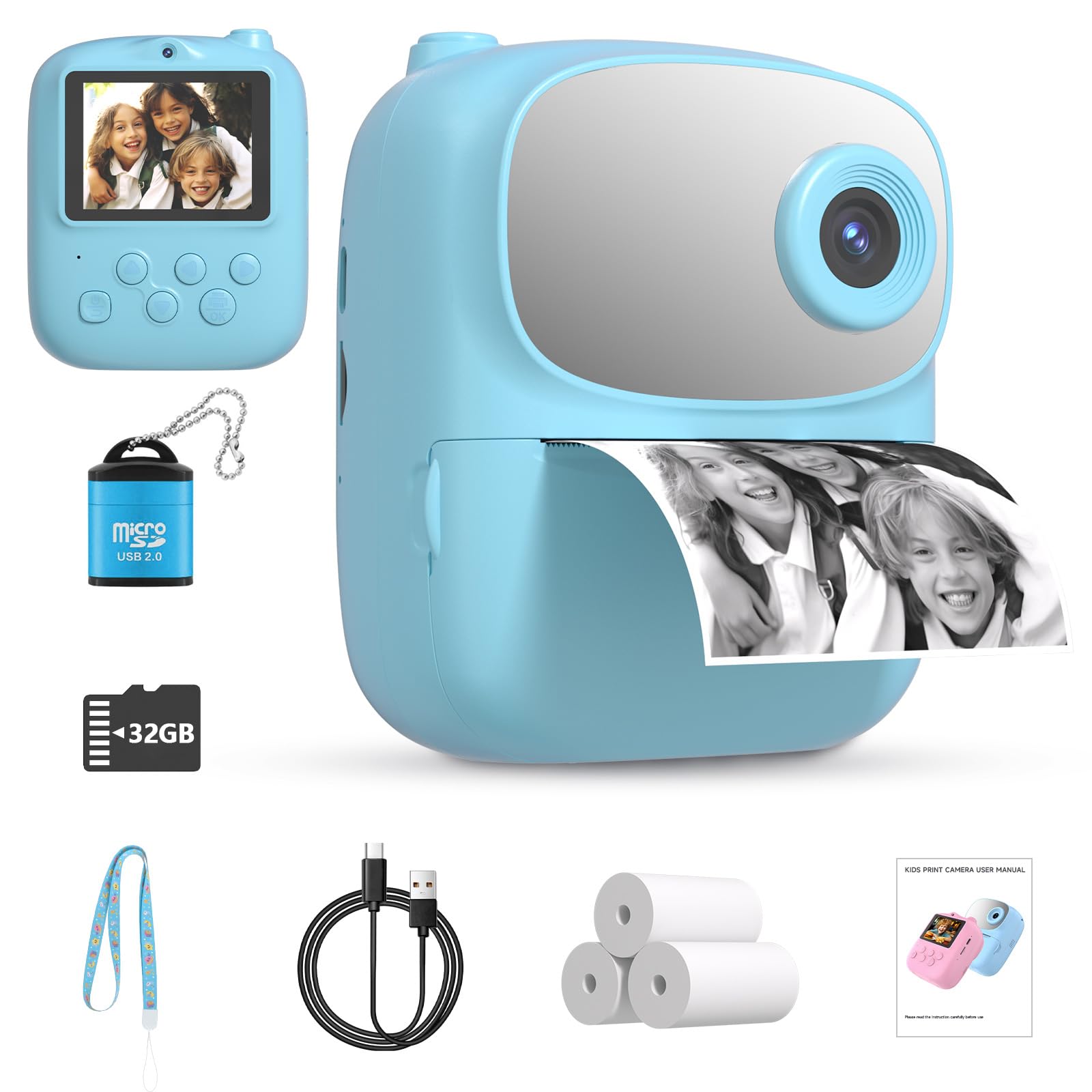 DIGITHINK 2025 Kids Print Camera,Best Gifts for Boys and Girls,32GB Memory,2.4 inch Front and Rear Camera with 1080p for Toddler and Teenagers Age 4-13 Year Old