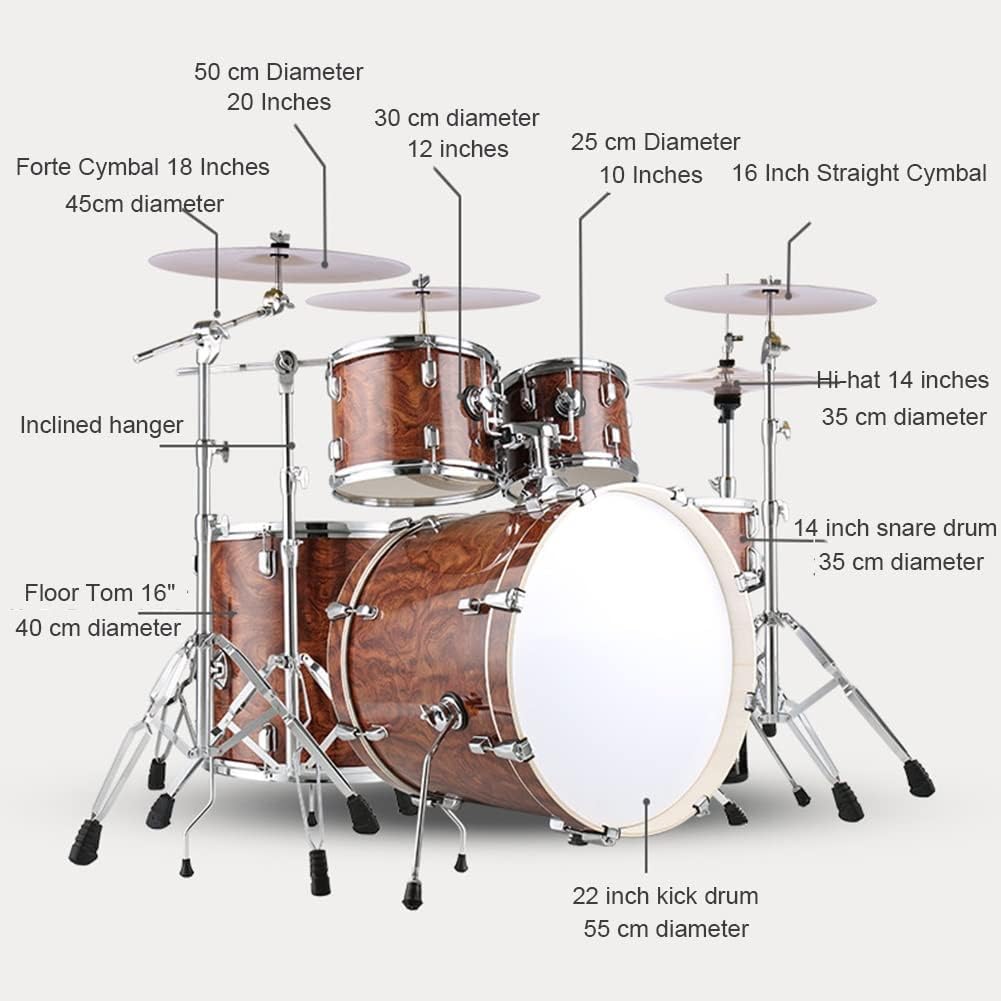 Set di batteria per adulti, strumento a percussione professionale, kit completo con staffa in lega ispessita per esibizioni sul palco per principianti, colore venature del legno