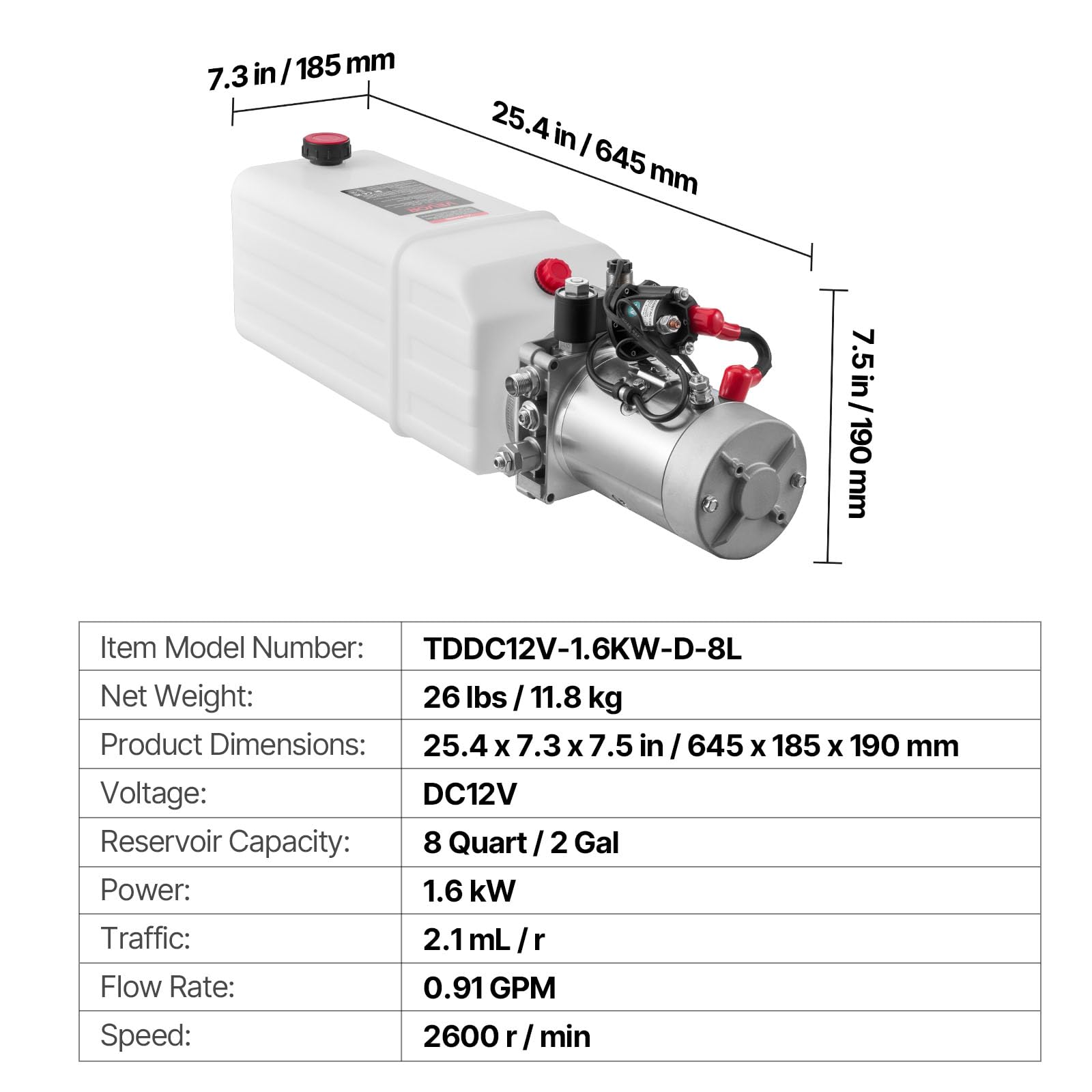 VEVOR Centralina Idraulica Pompa Idraulica per Rimorchio Ribaltabile Azione Singola, Velocità 2600 giri/min, Pressione d'Olio 2320-2900 PSI, Pompa con Serbatoio in Plastica per Sollevatore Rimorchio
