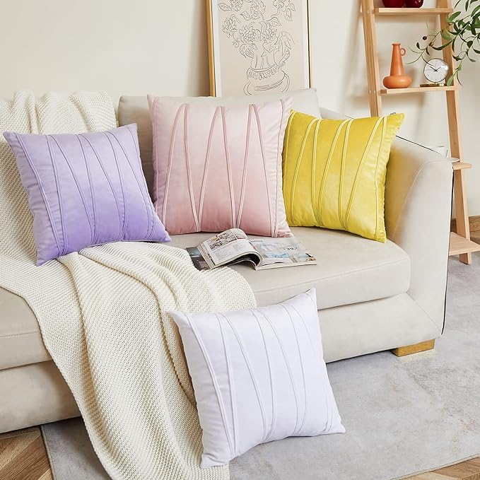 Image of Amazon Brand - Umi Decorative Striped Throw Pillow Covers 18 X 18 Inch,Soft Solid Velvet Pillow Covers Cushion Case with Zigzag Pattern for Sofa Bedroom 45 X 45 Cm (Pack of 2) White