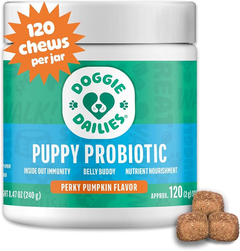 Probiótico para Filhotes em Mastigáveis Macios com Abóbora Doggie Dailies, 120 unidades