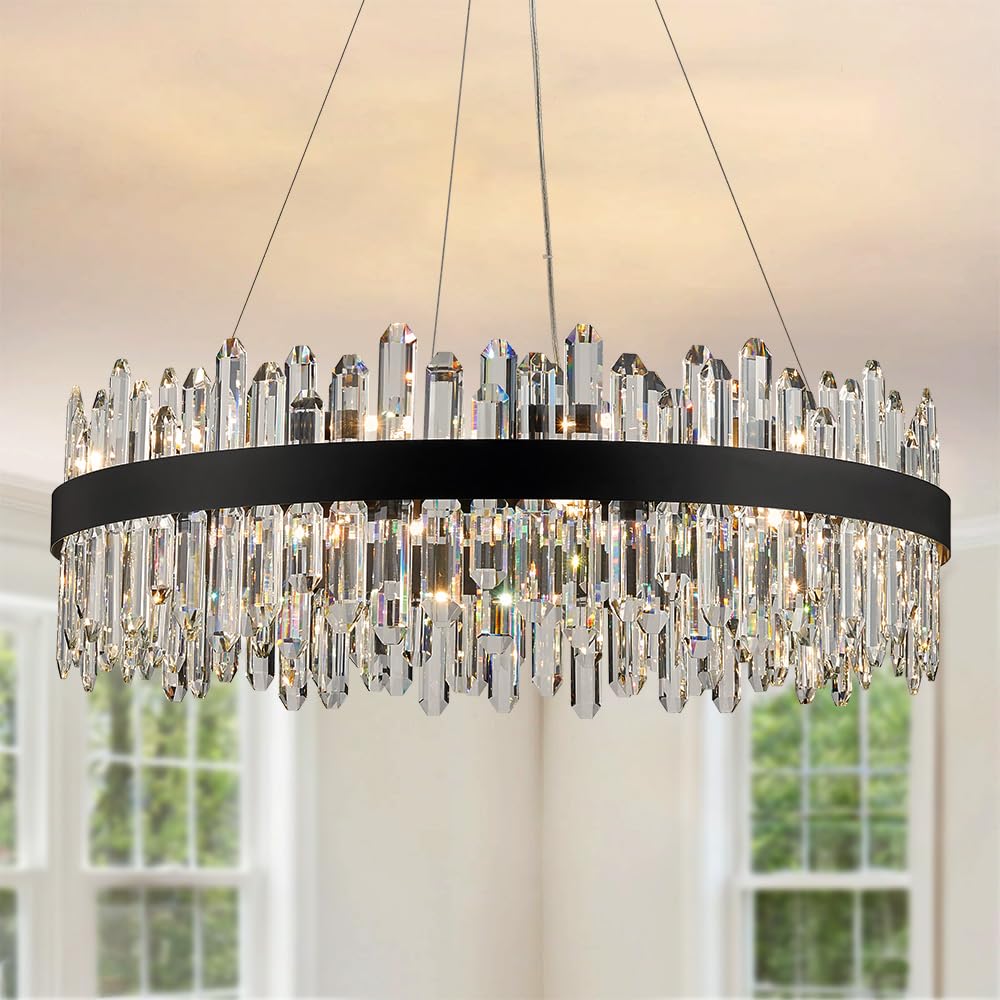 Photo 1 of LIZZTREE Black Modern Oval Crystal Chandelier, 24-Lights Luxury Chandeliers 2-Tiers K9 Crystal Chandelier Pendant, Light Fixture G9 Lights for Dining Living Room Entryway Kitchen Dia 30 inch