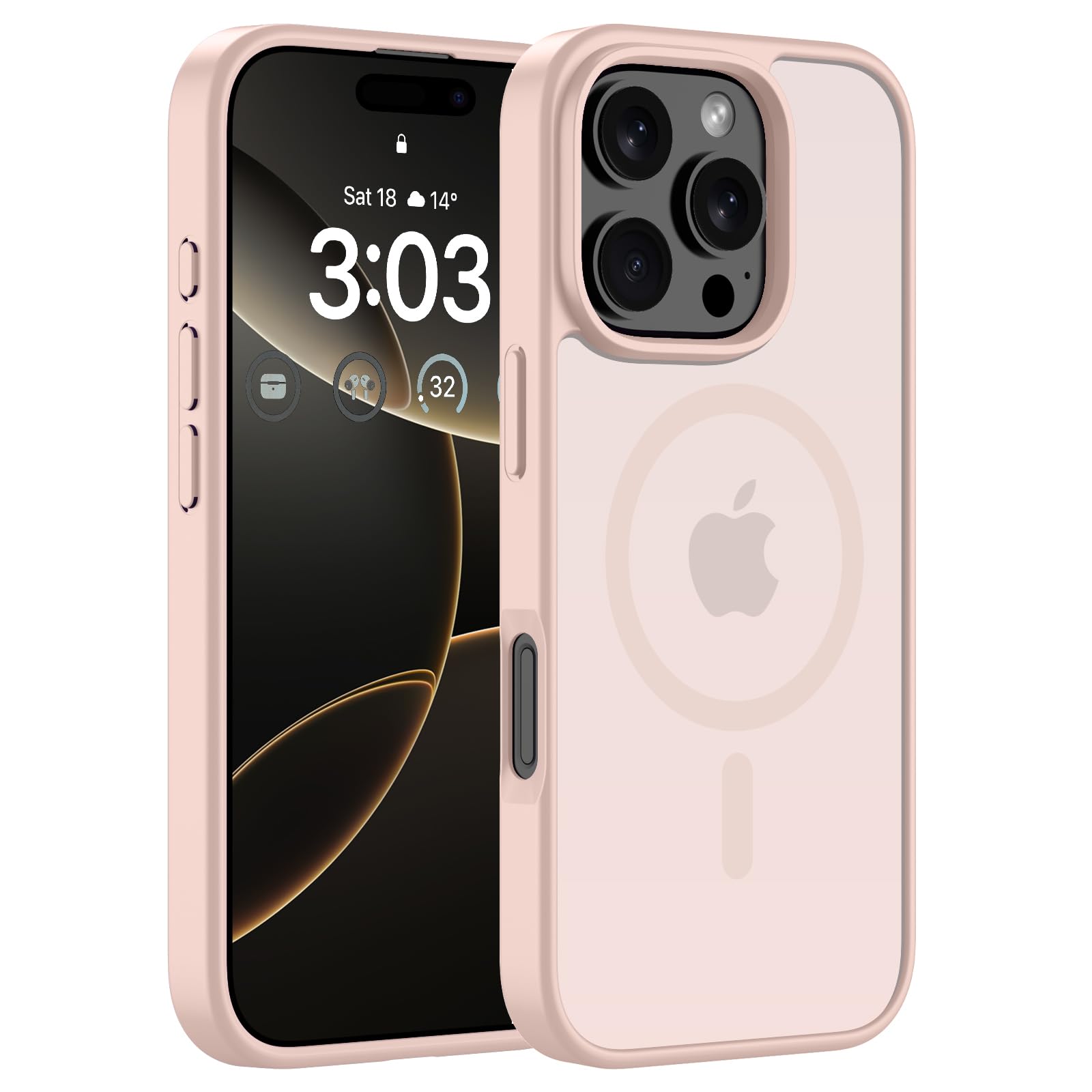 ORDA Magnetische Hülle für iPhone 16 Pro Max, Kompatibel mit MagSafe, Rosa | Durchscheinend Rückseite, Matt Handyhülle, Stoßfest Kratzfeste Schutzhülle
