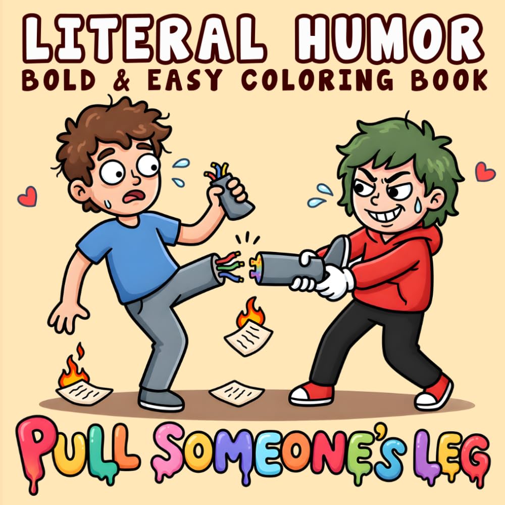 Literal Humor: Funny and Cozy Coloring Book for Adults and Teens, Bold and Easy, Simple and Big Designs for Relaxation Featuring Literal Meanings, Dad Jokes, and Silly Wordplay