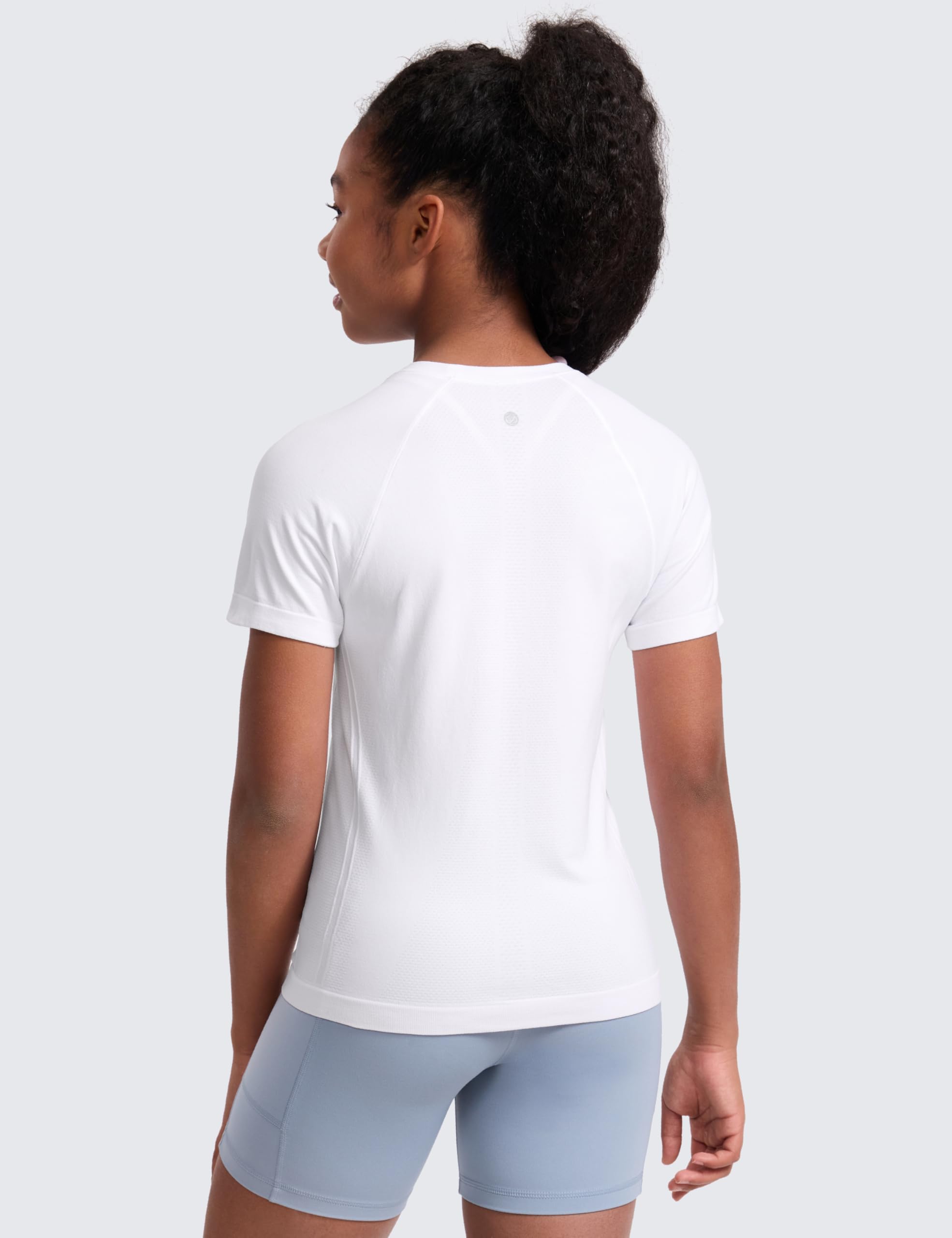CRZ YOGA Chicas Seamless Manga Corta Camisetas Atléticas - Activo Deportivo Casual Cuello Redondo Niños