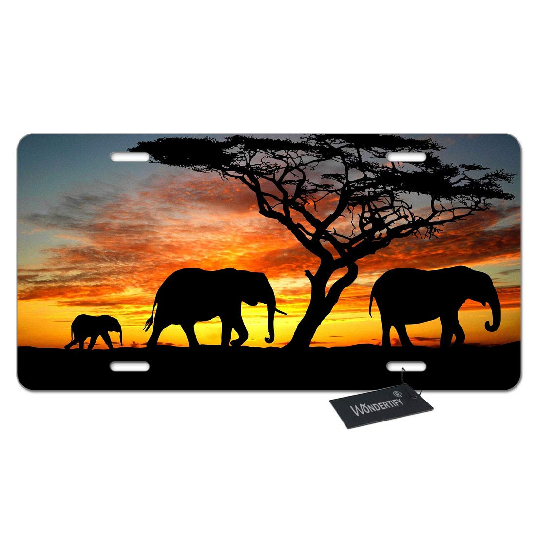 Wondertify License Plate Elephant Family Walking On The Grassland