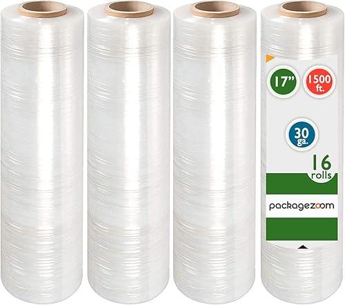 Miniatura 9 de PackageZoom 8 rollos de película elástica preestirada de 17 pulgadas x 1500 pies, plástico transparente para mudanza y embalaje, envoltura elástica