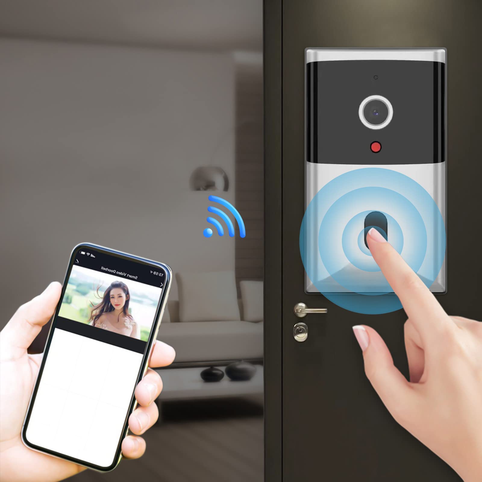 Poilweap Wireless Video Doorbell - Smart Wireless Remote Video Doorbell Intelligent Visual Doorbell Home Intercom HD Night Vision WiFi Rechargeable Security Door Doorbell