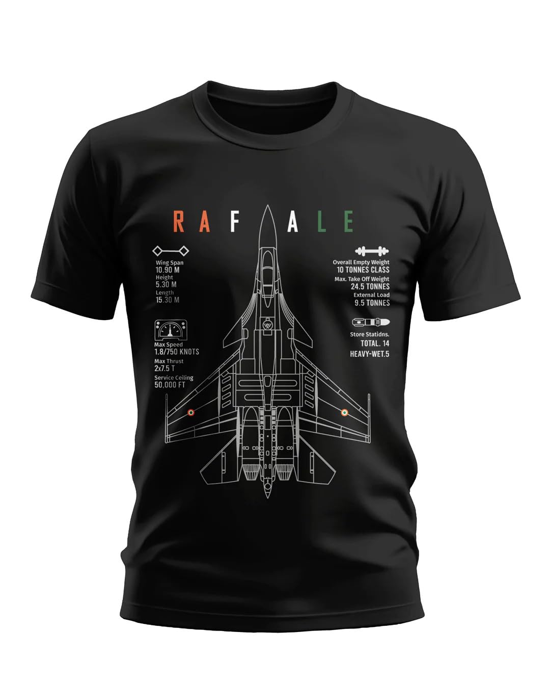 warriorworld Men’s Round Neck Cotton T-Shirt with Rafale Fighter Jet Blueprint – Aircraft Engineering Graphic Tee | Aviation Design Casual Wear-picture-38