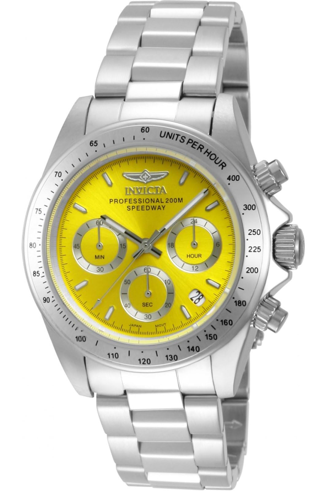 Invicta Speedway 14383 Herrenuhr - Quarzwerk - Edelstahl mit gelbem Zifferblatt - 39 mm