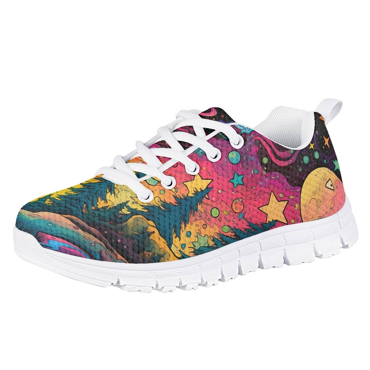 DUOLIFU Boys Girls Galaxy Print Shoes for Kids Children Tennis Sports Athletic Gym Running Sneakers,Sun,1 US
