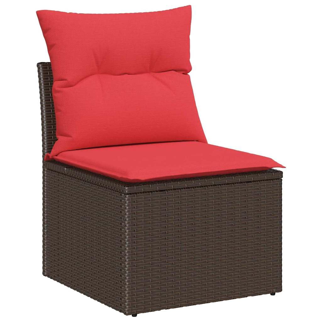 Set di divani da giardino, 8 pezzi, in polyrattan, colore beige e rosso | Salotto modulare in rattan con spazio sotto i sedili e tavolo in vetro, ideale per giardino, terrazza o veranda.