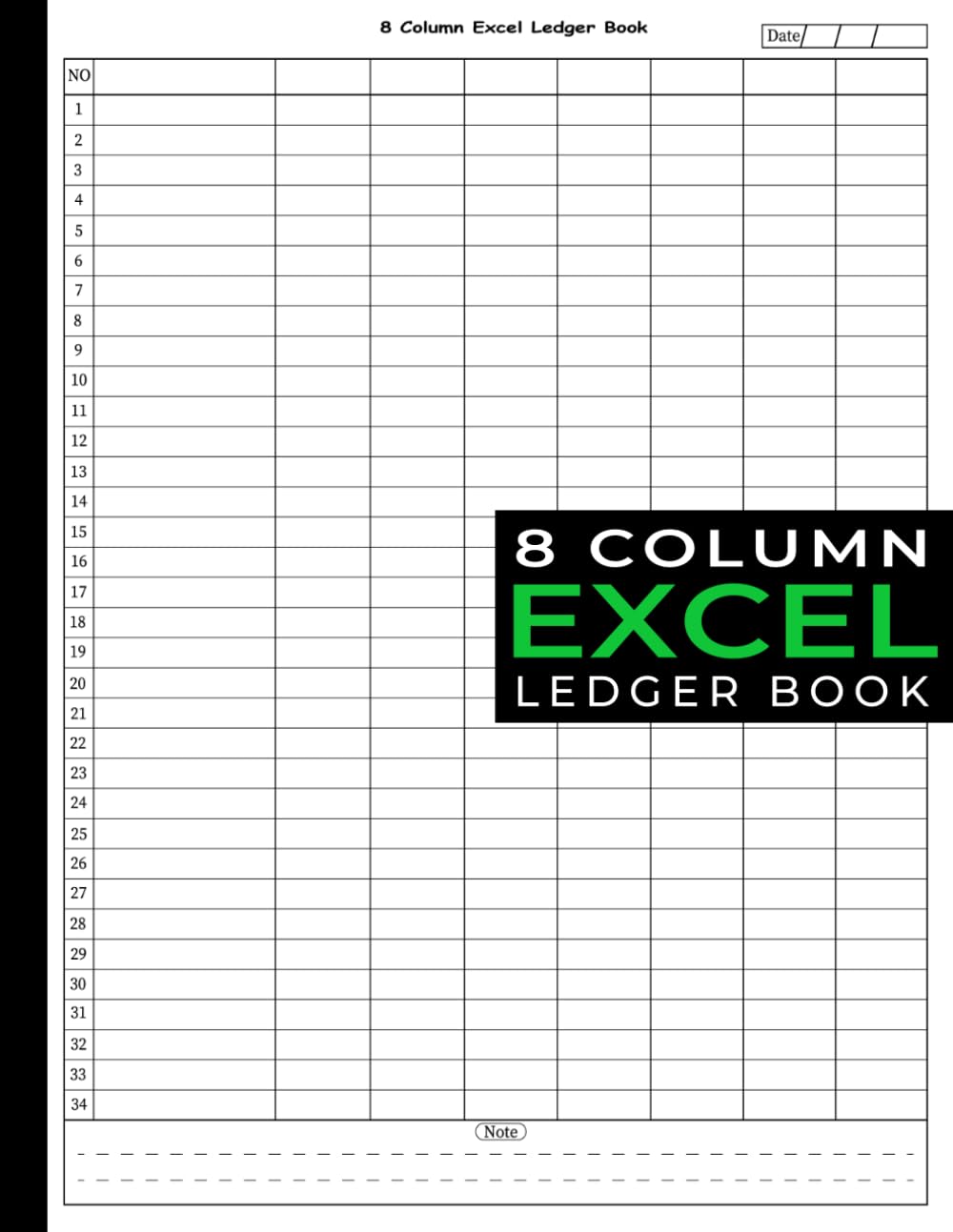 8 Column Excel Ledger Book: Ledger Books for Bookkeeping, Business Tracker Book, Excel Spreadsheet Notebook, Business Accounting Ledger