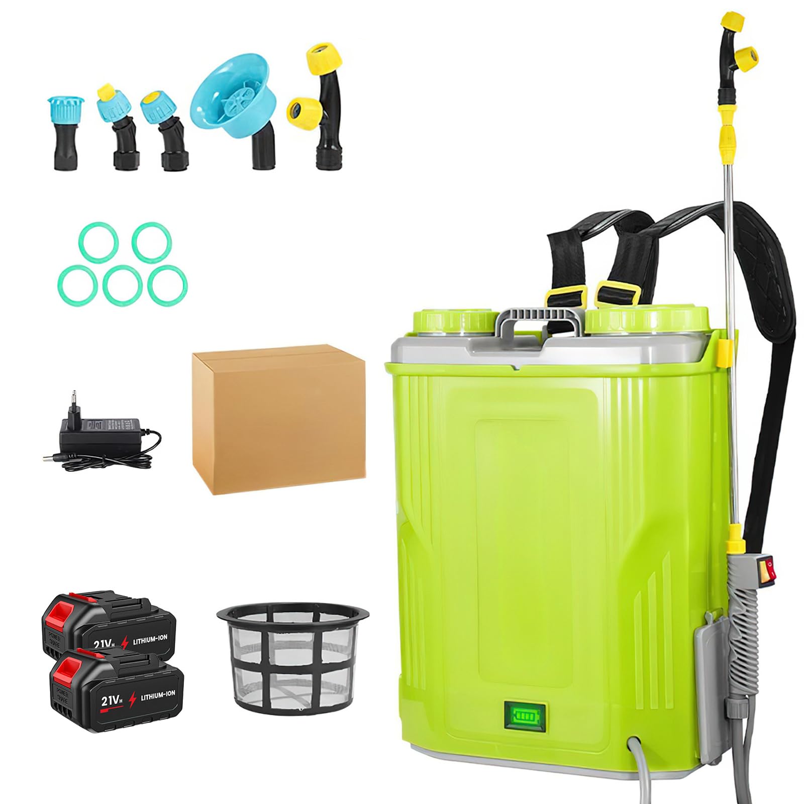 Pulvérisateur à Dos 20L, Pulvérisateur Électrique 21V,5 Buses (Vert)