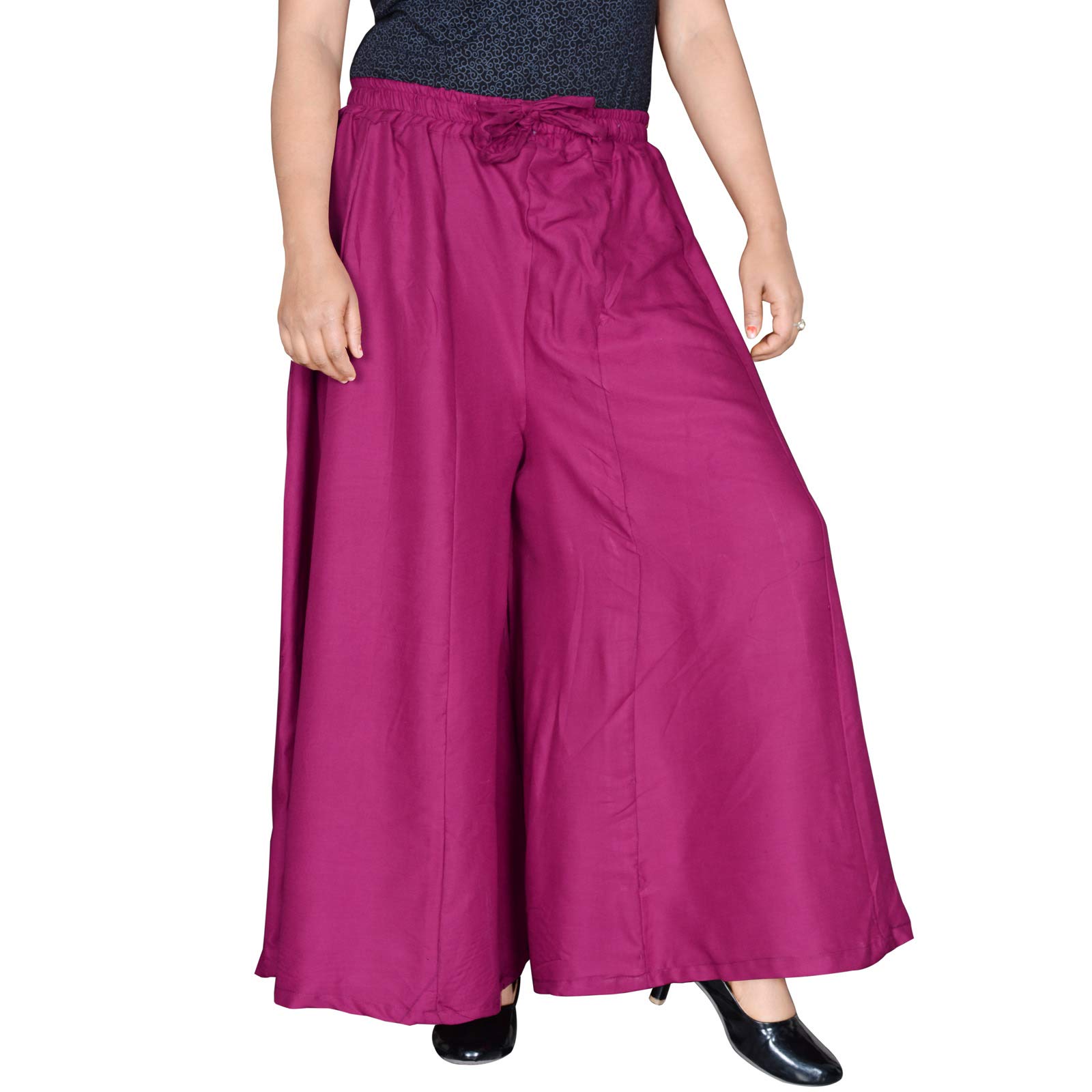 Sttoffa Rayon Solid Women Wear Wide Leg Palazzo Pant Trouser 40 Inch Length-image-29