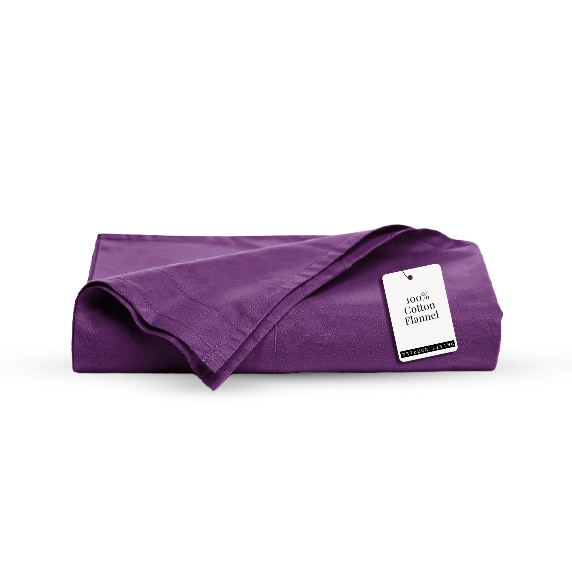 Tribeca Living King Cotton Flannel Flat Sheet Only 170-GSM - Oversized 112 x 106 Inch Dimensions for Generous Bed Coverage - Soft Breathable Bedding in Purple