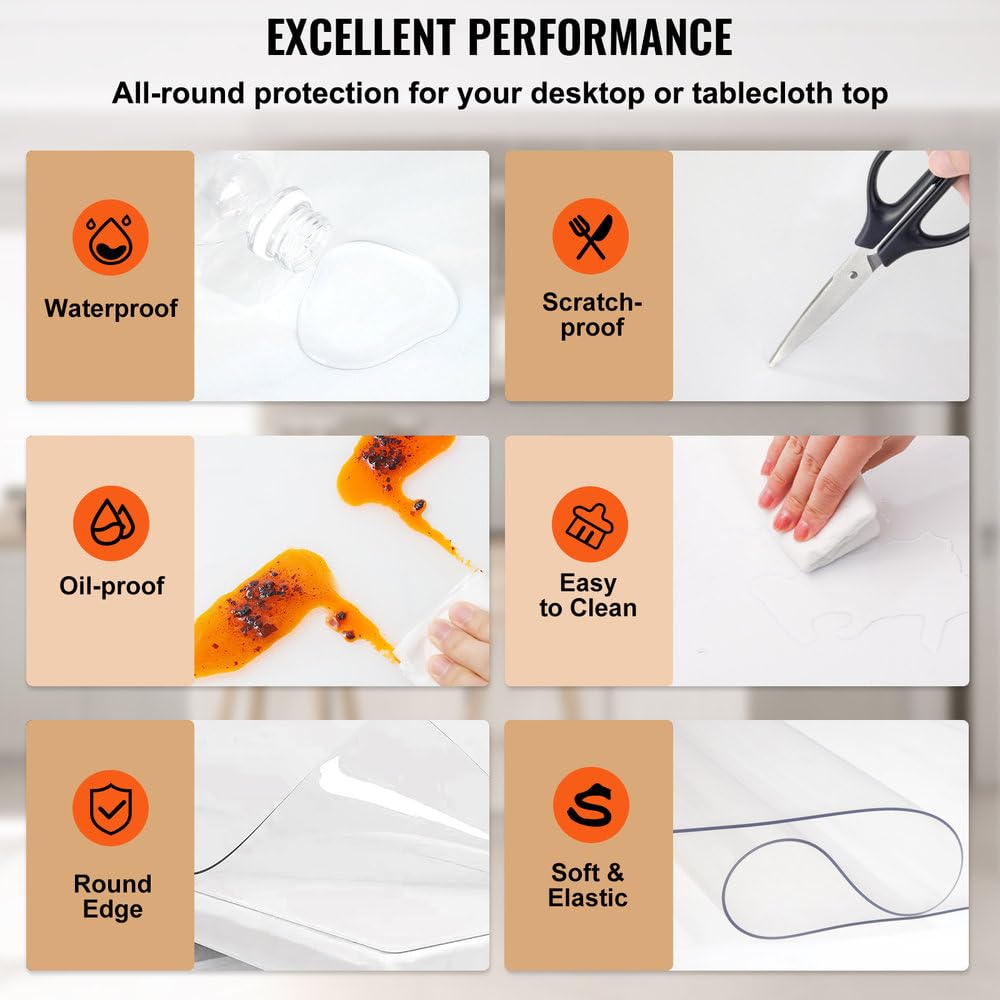 Tischdeckenschutz, strapazierfähig, PVC, weich, wasserdicht, transparent, wasserabweisend, leicht zu reinigen, Verschiedene Größen, 1,5 Zoll, 1 Stück