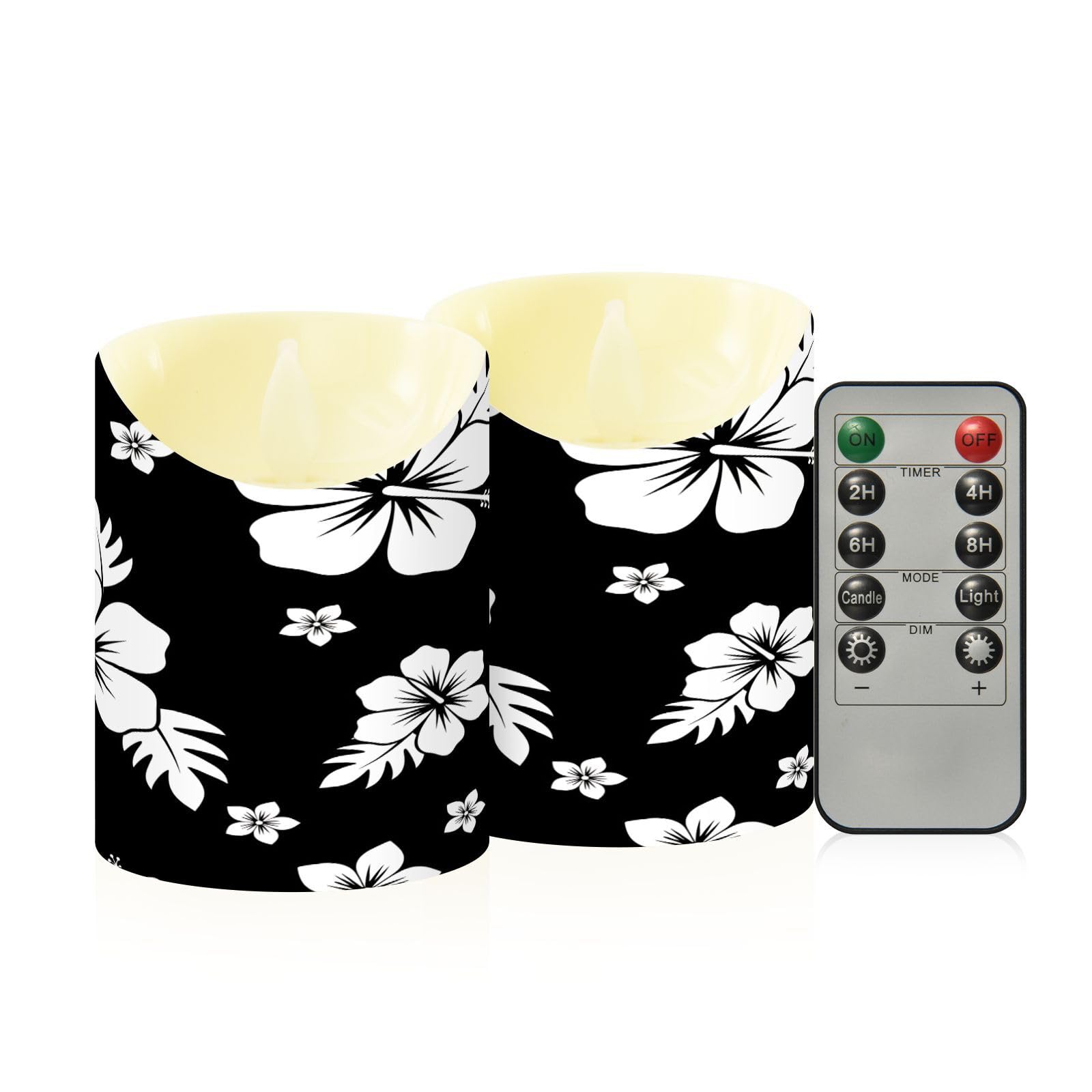 Cgiub Hibiscus Flameless Candles with Timer 2pcs Battery Operated Flickering Flameless LED Pillar Candles for Holiday Home Wedding Fireplace Decor