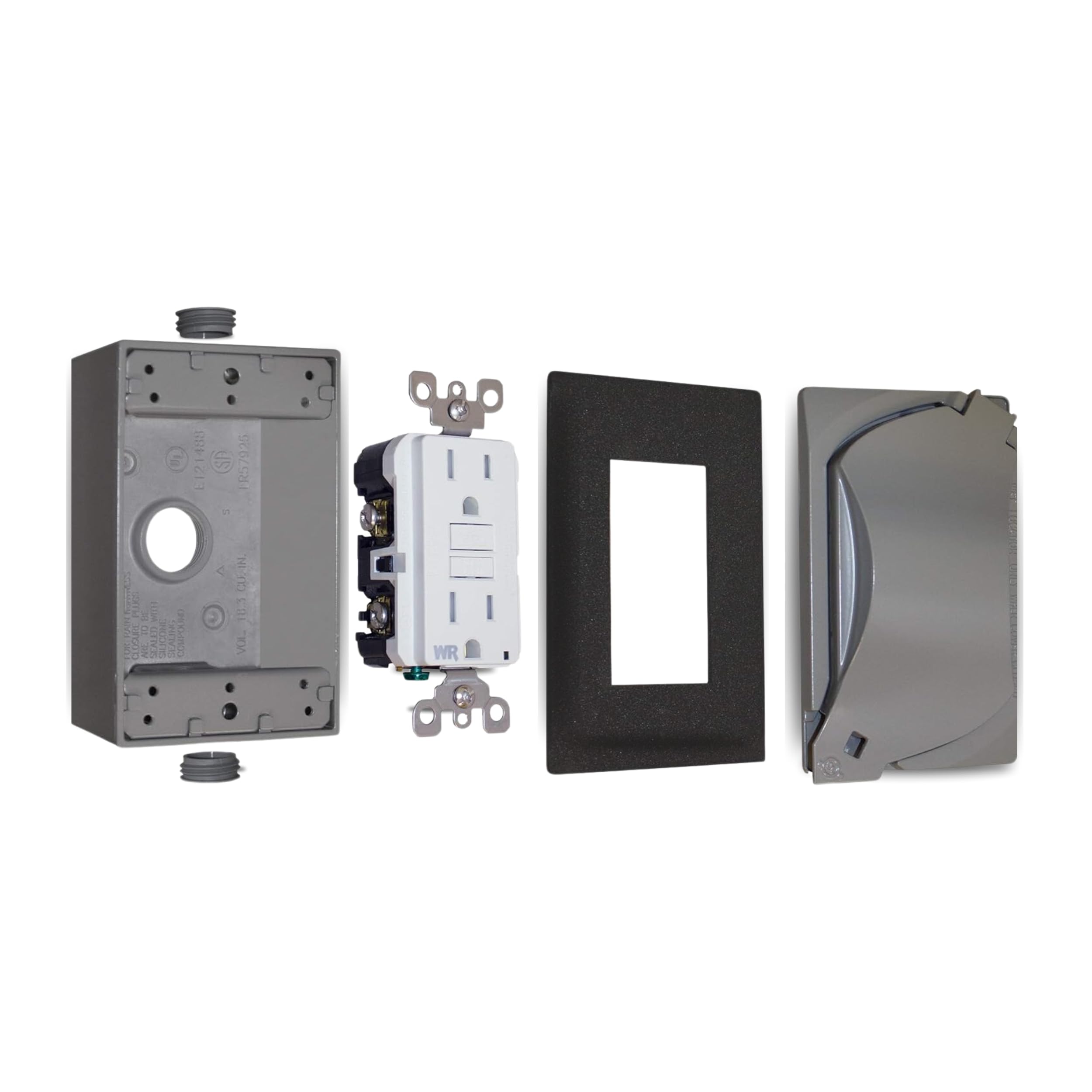 Sigma Electric, Gray Sigma Engineered Solutions, 16449 TRWR GFCI Receptacle Kit with Universal Weatherproof Cover, No Size