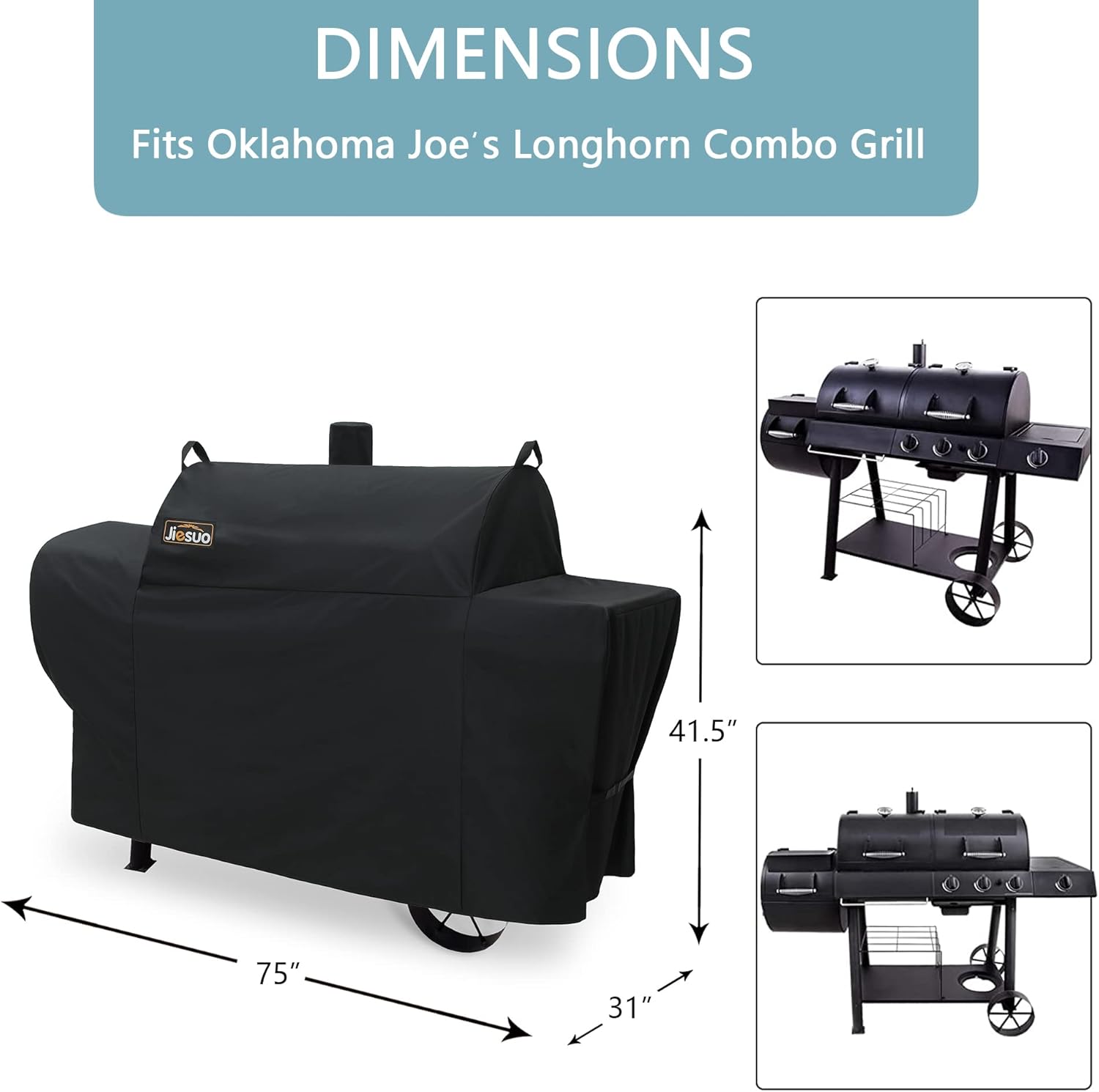 Grill Cover for Oklahoma Joe's Longhorn Combo Grill, Heavy Duty Waterproof Oklahoma Joe's Longhorn Combo Charcoal Gas Smoker Grill Accessories - Image 2