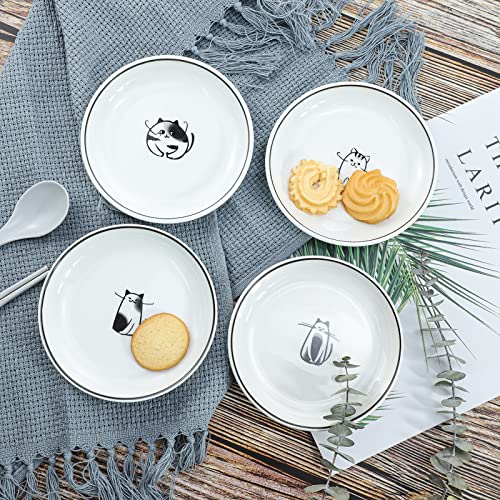 SOCOSY Süßer Cartoon-Hund Keramik Gewürzschalen Sauce Schüssel Sushi Dip Schüssel Vorspeise Teller Teebeutel Halter Servierschale für Küche 12,7 cm katze