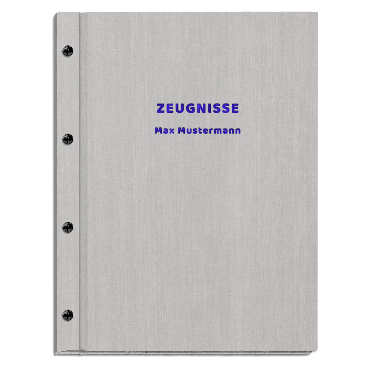 Personalisierte Zeugnismappe in grauer Leinenoptik mit 2-zeiliger Prägung | für Zeugnisse, Urkunden oder Dokumente in DIN A4 - inkl. 12 Sichthüllen - handgefertigt und personalisierbar mit eigenem Text