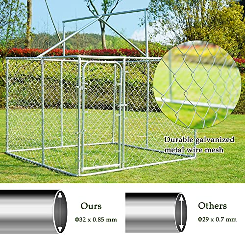 Johunt Large Outdoor Dog Kennel, Heavy Duty Mental Dog Cage Dog Fence With Waterproof & Uv-Resistant Cover, Galvanized Chain Link Dog Kennel Pet House For Backyard, Farm, Garden (6.5' X 6.5' X 6.8') #TOP5