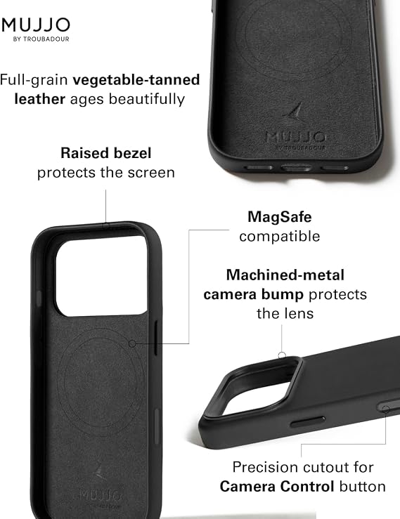 Mujjo Leather Case for iPhone 17 Pro MagSafe Compatible - Black