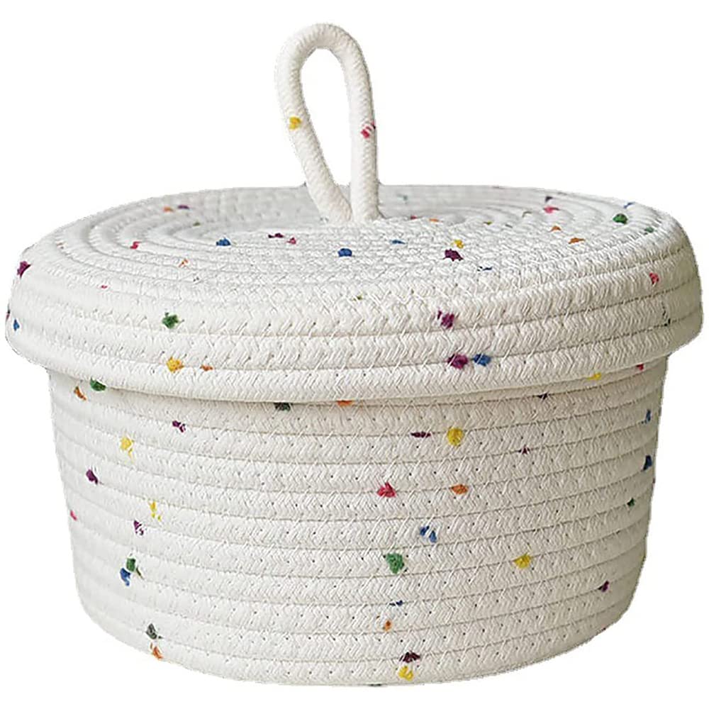 CTRLZS Cotton Rope Storage Basket Small Woven Basket with Lid Storage Woven Storage Organizer Bins for Towels Keys Snack, S