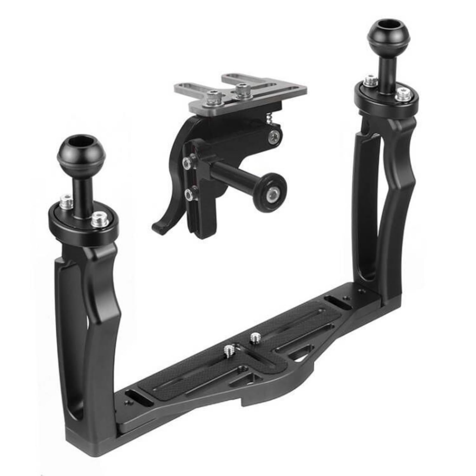 Supporto Subacqueo Fotocamera Telaio Gabbia con Impugnature Antiscivolo E Attacchi 1/4 Pollici in Lega di Alluminio per, Nero, Impugnatura A Mano Nera + Otturatore