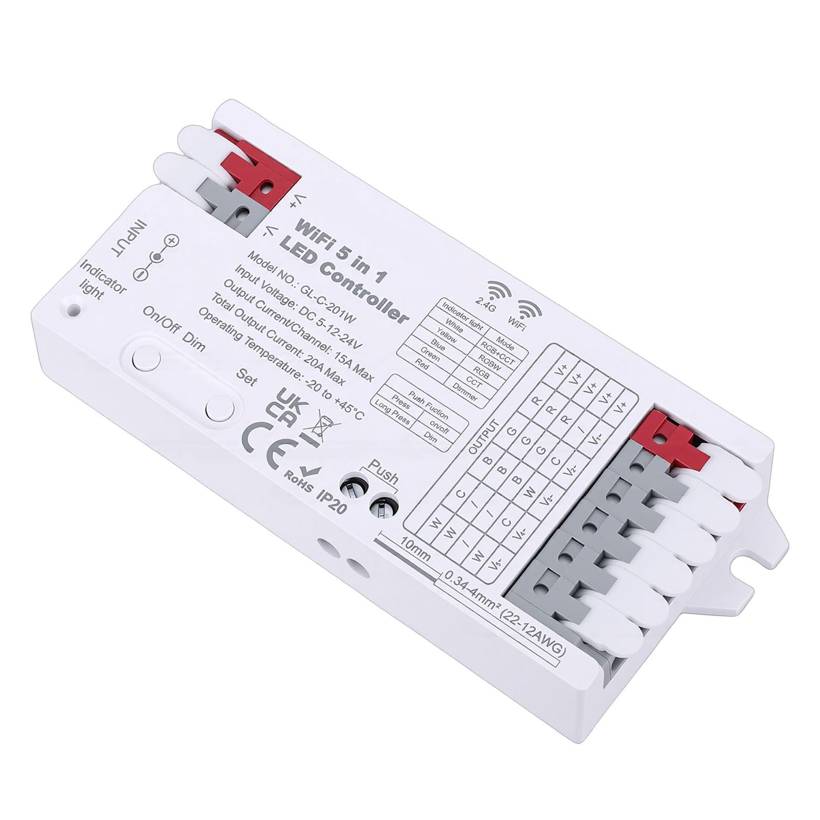 Controller Luce LED Smart WiFi Bluetooth Lampada Striscia 5 in 1 RGBCCT RGBW Dimmer 20A per Illuminazione Personalizzata
