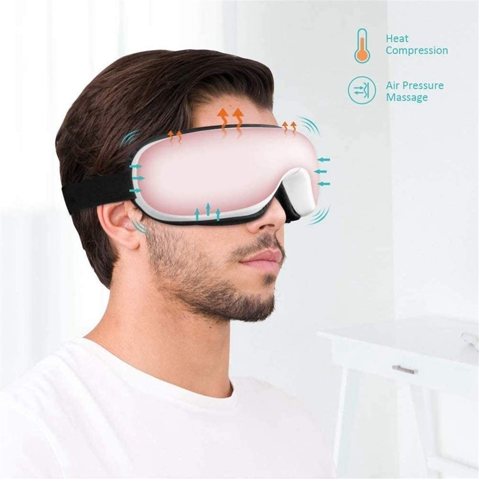 Masajeador de ojos eléctricos con calor, compresión de aire, música bluetooth, masajeador de ojos inalámbricos para aliviar los ojos secos, la fatiga ocular, la mejora de la circulación sanguín