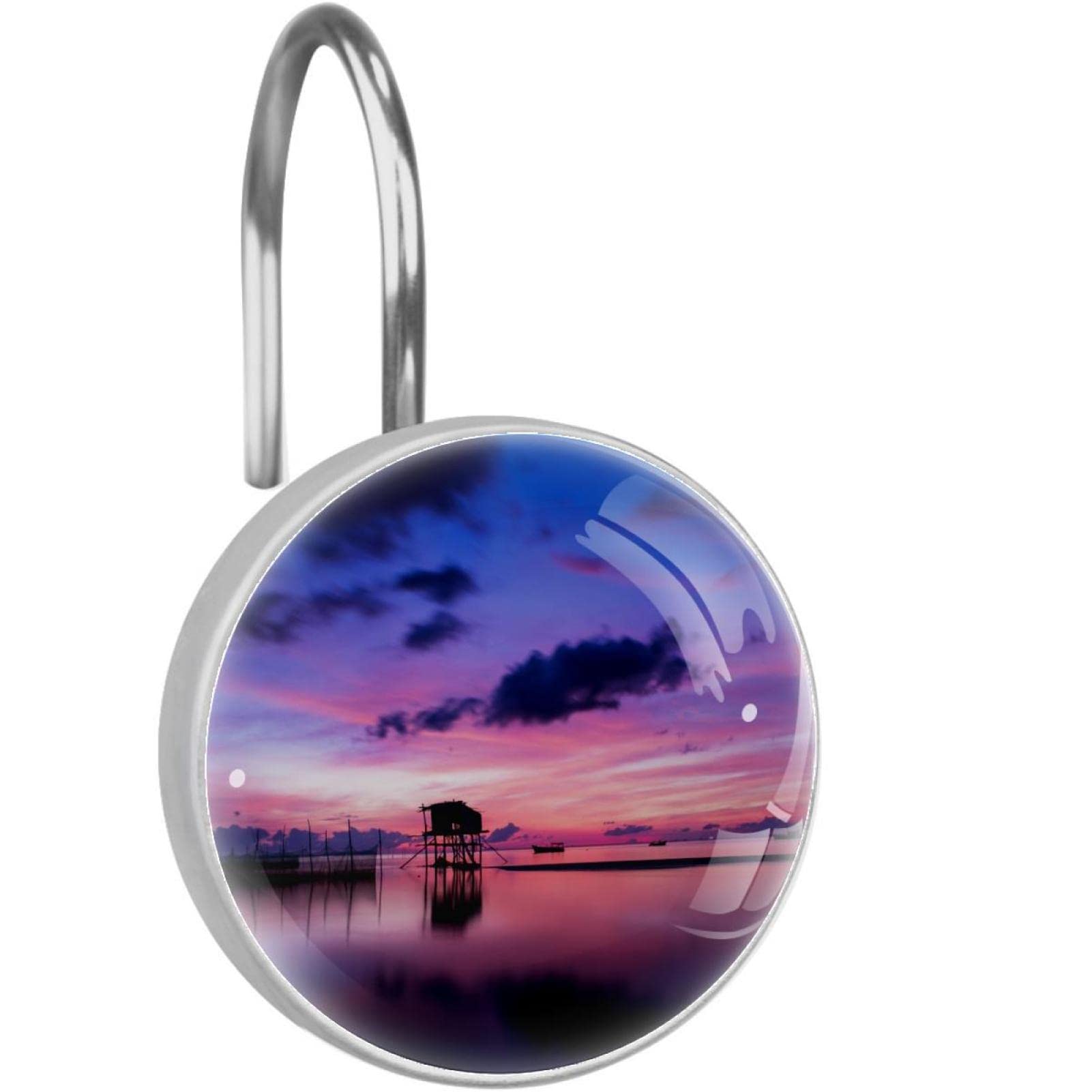 Crochets rideau de douche acier inoxydable décor coucher de soleil premium