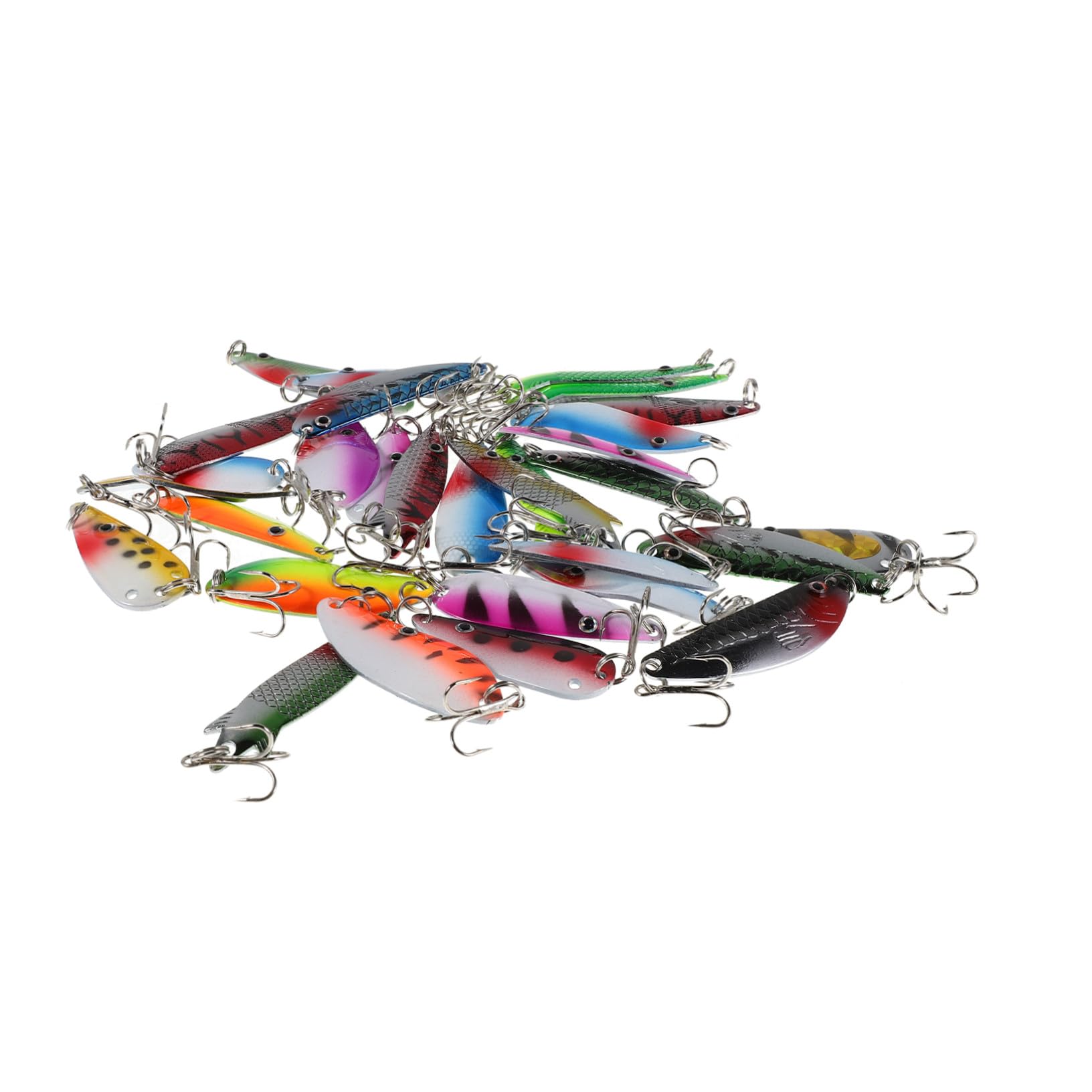 KOMBIUDA 30 Stück Teiliges Spoon Lures mit Eisenplatte und Drillingen Reflektierende Metallköder für Bass Forellen Barschangeln Vielseitig Einsetzbar für Süßwasser bei Dämmerung und