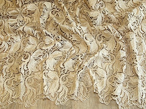 Borde festoneado Couture novia Heavy Guipure encaje tela beige – por metro